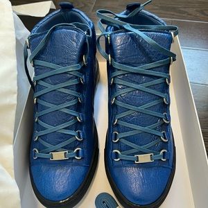 Balenciaga blue leather high top arena sneakers EU 42
